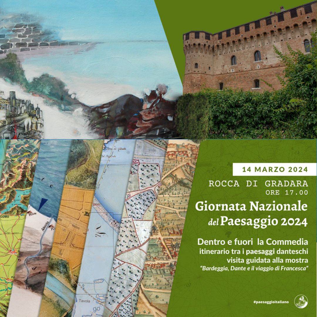 Locandina della iniziativa alla Rocca di Gradara per la Giornata Nazionale del Paesaggio 14 marzo 2024
